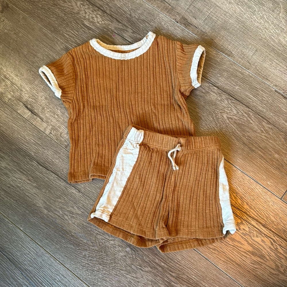 PlayUp - Toffee Ribbed Shorts and Tee Set